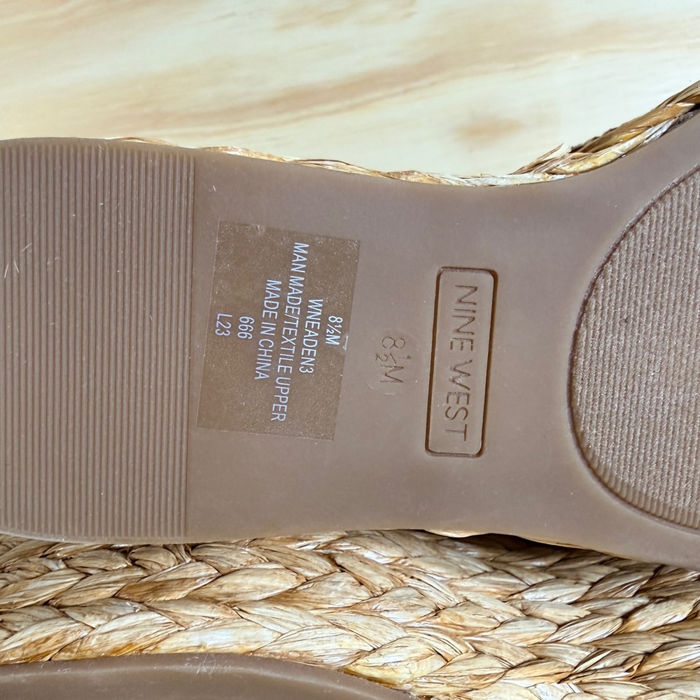 Nine West Beige Braided Rope Wedge Sandals with Ankle Strap - Picture 8 of 12
